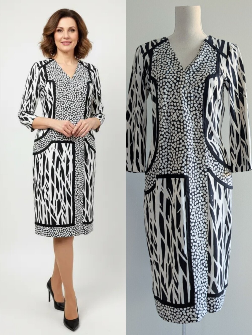 DVF Silk Abstract Pattern Black And White Wrap Dress Diane Von Furstenberg Sz 10